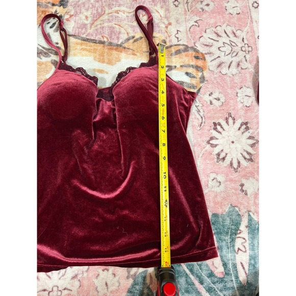 VTG Y2K Gilligan & OMalley Velvet Lace Trim Cami Shorts Pajama Set Burgundy M - Picture 8 of 9